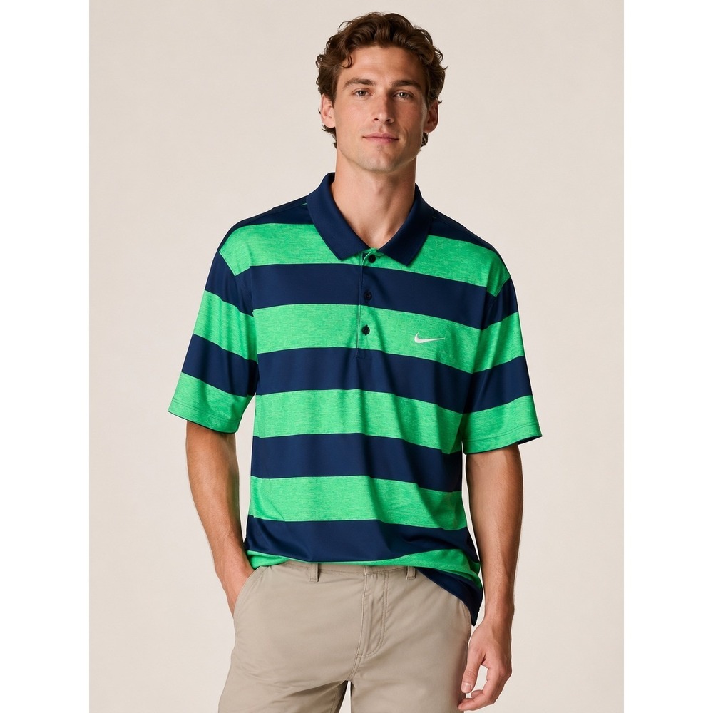 Nike Mens Dri-FIT Striped Polo Shirt Large Golfcore Navy Green Activewear